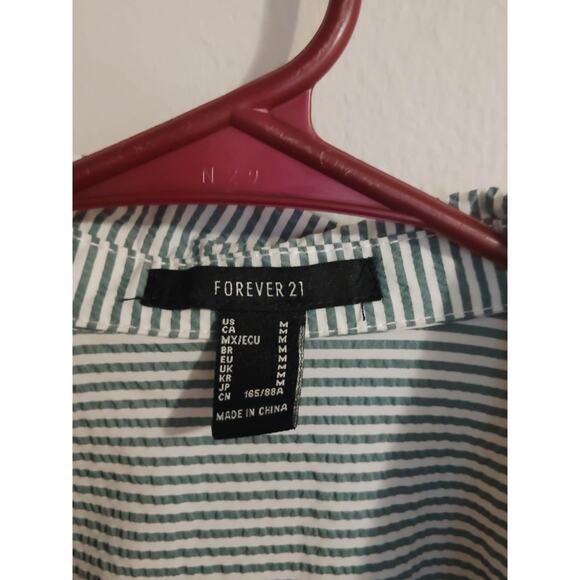 Forever 21 Men’s Striped Long Sleeve Button Up Green Shirt Size Medium - Picture 2 of 4